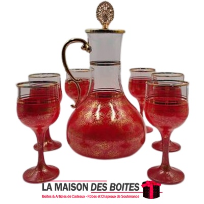 La Maison des Boîtes - Six de Verres à Eau avec Carafe - Rouge & Doré - Tunisie Meilleur Prix (Idée Cadeau, Gift Box, Décoration