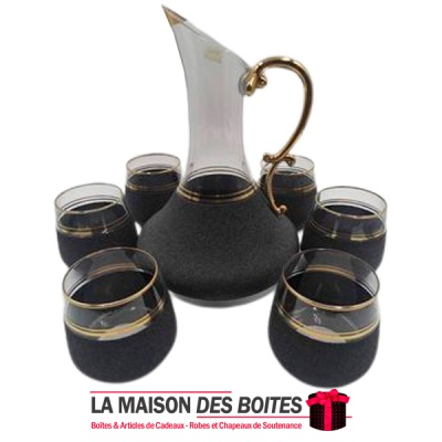 La Maison des Boîtes - Six de Verres à Eau avec Carafe -  Noir & Doré - Tunisie Meilleur Prix (Idée Cadeau, Gift Box, Décoration