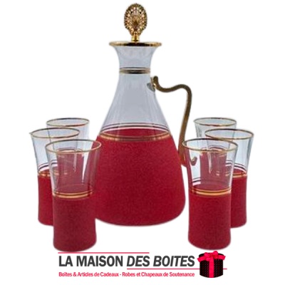 La Maison des Boîtes - Six de Verres à Eau avec Carafe -  Rouge & Doré - Tunisie Meilleur Prix (Idée Cadeau, Gift Box, Décoratio