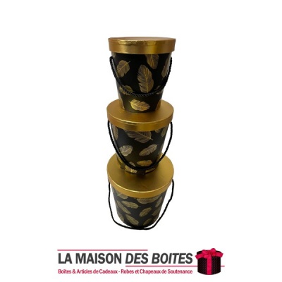 La Maison des Boîtes - Lot de 3 Boîtes Cadeaux de forme cylindrique -Noir et Doré - Tunisie Meilleur Prix (Idée Cadeau, Gift Box