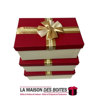 La Maison des Boîtes - Lot de 3 Boîtes Cadeaux rectangulaire - Écru Avec Couvercle Rouge - Tunisie Meilleur Prix (Idée Cadeau, G