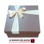 La Maison des Boîtes - Boîte Cadeaux Carrés Simili Cuir Marron & Ruban Satiné Ecru  - (L:20x20x9.cm) - Tunisie Meilleur Prix (Id