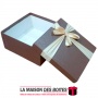 La Maison des Boîtes - Boîte Cadeaux Carrés en Simli Cuir Marron & Ruban Satiné Ecru - (M:17.3x17.3x7.5cm) - Tunisie Meilleur Pr