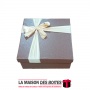 La Maison des Boîtes - Boîte Cadeaux Carrés en Simili Cuir Marron & Ruban Satiné Ecru - (S: 15.5 x 15.5 x 6 cm) - Tunisie Meille