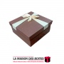 La Maison des Boîtes - Boîte Cadeaux Carrés en Simili Cuir Marron & Ruban Satiné Ecru - (S: 15.5 x 15.5 x 6 cm) - Tunisie Meille