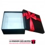La Maison des Boîtes - Boîte Cadeaux Carrés Simili Cuir Noir & Ruban Satiné Rouge - (L:20x20x9.cm) - Tunisie Meilleur Prix (Idée