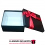 La Maison des Boîtes - Boîte Cadeaux Carrés en Simili Cuir Noir & Ruban Satiné Rouge - (S: 15.5 x 15.5 x 6 cm) - Tunisie Meilleu
