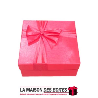 La Maison des Boîtes - Boîte Cadeaux Carrés en Simili Cuir Rouge & Ruban Satiné Rouge - (S: 15.5 x 15.5 x 6 cm) - Tunisie Meille