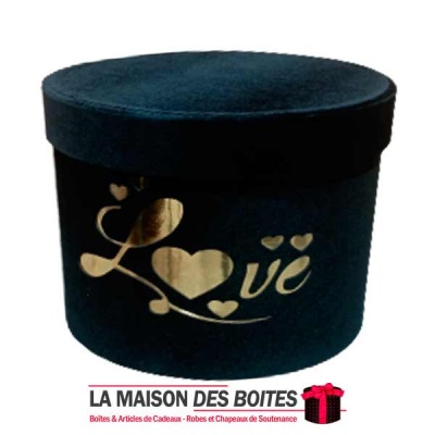 La Maison des Boîtes - Boîte Cadeau à fleurs Cylindrique en Velours - Noir & Désigne "Love" en Doré  (20.5x15 cm) - Tunisie Meil