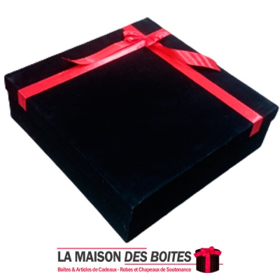 La Maison des Boîtes - Boîte Cadeaux Carrés Velours  Noir & Ruban Satiné Rouge - (35x35x10cm) - Tunisie Meilleur Prix (Idée Cade