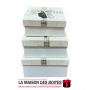 La Maison des Boîtes - Lot de 3 Boîtes Cadeaux Carrés  Ecru Désigné en Doré Avec Ruban Satiné Blanc & Doré - Tunisie Meilleur Pr