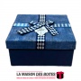 La Maison des Boîtes - Boîte Cadeaux Carré avec Ruban Satiné Blanc & Bleu  - (M:16.5x16.5x7.5cm) - Tunisie Meilleur Prix (Idée C