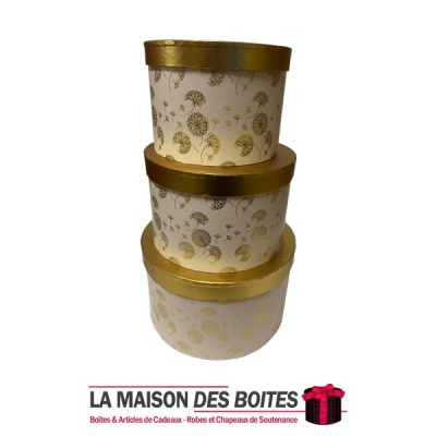 La Maison des Boîtes - Lot de 3 Boîtes Cadeaux de forme cylindrique - Blanc et Doré - Tunisie Meilleur Prix (Idée Cadeau, Gift B