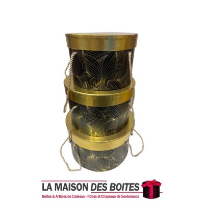 La Maison des Boîtes - Lot de 3 Boîtes Cadeaux de forme cylindrique - Noir et Doré - Tunisie Meilleur Prix (Idée Cadeau, Gift Bo