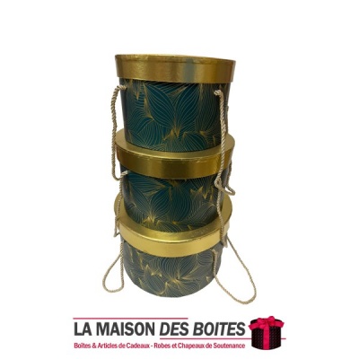 La Maison des Boîtes - Lot de 3 Boîtes Cadeaux de forme cylindrique - Vert & Doré - Tunisie Meilleur Prix (Idée Cadeau, Gift Box
