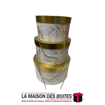 La Maison des Boîtes - Lot de 3 Boîtes Cadeaux de forme cylindrique - Blanc & Doré - Tunisie Meilleur Prix (Idée Cadeau, Gift Bo