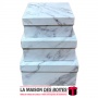 La Maison des Boîtes - Lot de 3 Boîtes Cadeaux Carrés Marbre Blanc - Tunisie Meilleur Prix (Idée Cadeau, Gift Box, Décoration, S