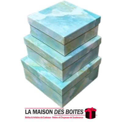 La Maison des Boîtes - Lot de 3 Boîtes Cadeaux Carrés Marbre Vert - Tunisie Meilleur Prix (Idée Cadeau, Gift Box, Décoration, So