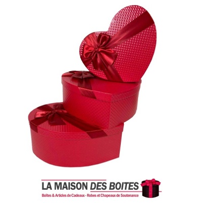 La Maison des Boîtes - Lot de 3 Boîtes Cadeaux Sous Forme de Cœur avec Ruban Satiné -Rouge - Tunisie Meilleur Prix (Idée Cadeau,
