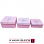 La Maison des Boîtes - Lot de 3 Boîtes Cadeaux Carrés  Rose Désigné en Doré  Avec Ruban Satiné Rose - Tunisie Meilleur Prix (Idé