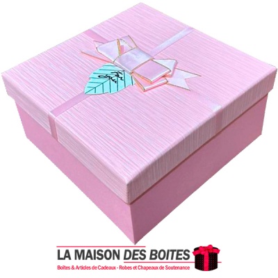 La Maison des Boîtes - Boîte Cadeaux Carré avec Ruban Satiné Rose & Doré  - (L:18.5x18.5x9cm) - Tunisie Meilleur Prix (Idée Cade