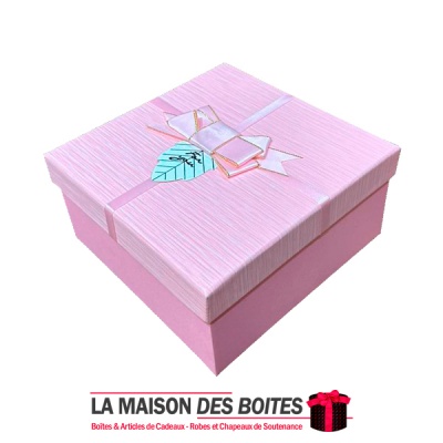 La Maison des Boîtes - Boîte Cadeaux Carré avec Ruban Satiné Rose & Doré  - (S:14.5x14.5x6cm) - Tunisie Meilleur Prix (Idée Cade