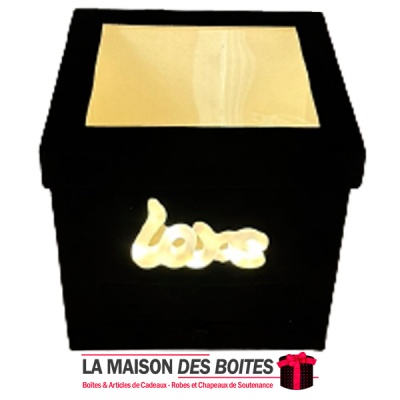 La Maison des Boîtes - Boîte Cadeaux Carré 2 Etages Couvert en Velours Lumineuse - "Love" - Noir - Tunisie Meilleur Prix (Idée C