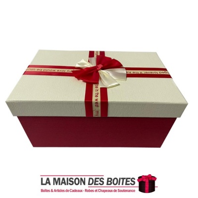 La Maison des Boîtes - Boîte Cadeau rectangulaire -  Rouge Avec Couvercle Écru - (L:30.8x19.8x15cm) - Tunisie Meilleur Prix (Idé