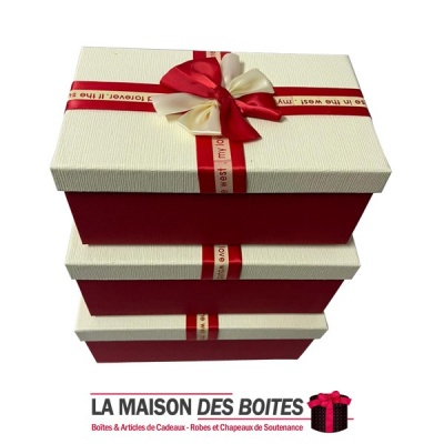 La Maison des Boîtes - Lot de 3 Boîtes Cadeaux rectangulaire - Rouge Avec Couvercle Écru - Tunisie Meilleur Prix (Idée Cadeau, G