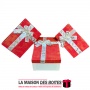 La Maison des Boîtes - Lot de 3 Boîtes Cadeaux Rectagulaire Ecru avec Couvercle Rouge Désigné en Doré & Ruban Satiné Ecru & Doré