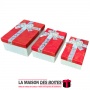 La Maison des Boîtes - Lot de 3 Boîtes Cadeaux Rectagulaire Ecru avec Couvercle Rouge Désigné en Doré & Ruban Satiné Ecru & Doré