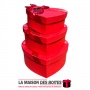 La Maison des Boîtes - Lot de 3 Boîtes Cadeaux Sous Forme de Cœur Pour Sain-valentin -  Rouge &  Ruban Satiné Rouge & Doré - Tun