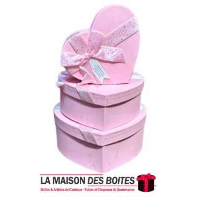 La Maison des Boîtes - Lot de 3 Boîtes Cadeaux Sous Forme de Cœur Pour Sain-valentin & Ruban Satiné Rose & Doré - Tunisie Meille