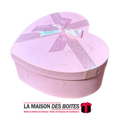 La Maison des Boîtes - Boîte Cadeau Forme de Cœur Pour Sain-valentin Pour Sain-valentin & Ruban Satiné Rose & Doré - (M:18.5x14x