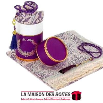 La Maison des Boîtes - Coffret Cadeau Prière Tapis et chapelet de luxe - Cadeau pour Ramadan - Violet & Doré - Tunisie Meilleur 