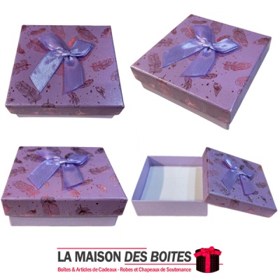 La Maison des Boîtes - Boite Cadeau Carré de Bijou en Papier-Peint (8.5x8.5x3cm) - Violet - Tunisie Meilleur Prix (Idée Cadeau, 