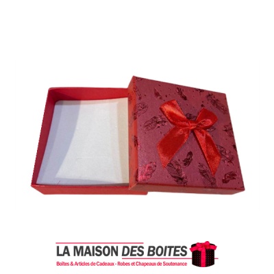 Boite Cadeau Carré de Bijou en Papier-Peint (8.5x8.5x3cm) - Rouge