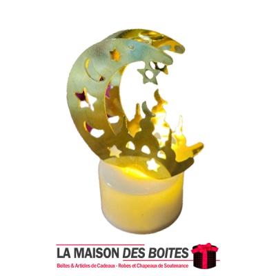 La Maison des Boîtes - Bougie  Forme Lune & Mosquée Métalique Doré Led - Décoration Ramadon - Tunisie Meilleur Prix (Idée Cadeau