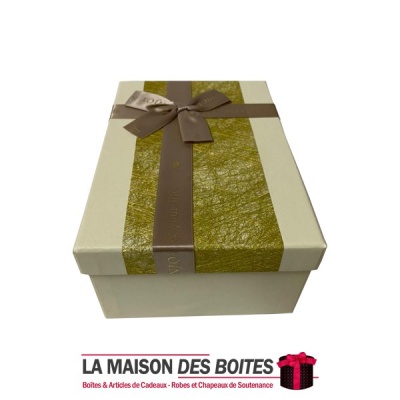 La Maison des Boîtes - Boîte Cadeau Ecru & Vert avec Nœud Ruban Gris - Tunisie Meilleur Prix (Idée Cadeau, Gift Box, Décoration,