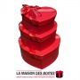 La Maison des Boîtes - Lot de 3 Boîtes Cadeaux Sous Forme de Cœur Couvert de Semi Cuir -  Rouge  &  Ruban Satiné Rouge - Tunisie