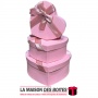 La Maison des Boîtes - Lot de 3 Boîtes Cadeaux Sous Forme de Cœur Couvert de Semi Cuir -  Rose  &  Ruban Satiné Rose - Tunisie M