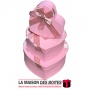 La Maison des Boîtes - Lot de 3 Boîtes Cadeaux Sous Forme de Cœur Couvert de Semi Cuir -  Rose  &  Ruban Satiné Rose - Tunisie M