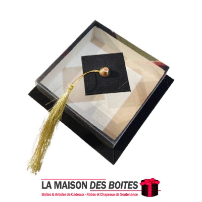 La Maison des Boîtes - Pâtisserie Carré pour Soutenance avec Couvercle Transparent (10 x 10 x 4 cm)  - Noir & Doré - Tunisie Mei