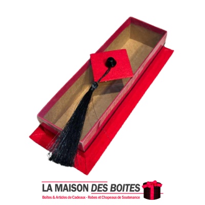 La Maison des Boîtes - Pâtisserie Rectangulaire pour Soutenance avec Couvercle Transparent (16.5 x 4.5 x 4 cm)  - Rouge & Noir -