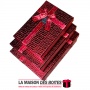 La Maison des Boîtes - Lot de 3 Boîtes Cadeaux Rectagulaire Cuir Briant  avec Couvercle Rouge & Ruban Satiné Rouge - Tunisie Mei