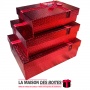La Maison des Boîtes - Lot de 3 Boîtes Cadeaux Rectagulaire Cuir Briant  avec Couvercle Rouge & Ruban Satiné Rouge - Tunisie Mei