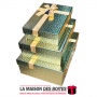 La Maison des Boîtes - Lot de 3 Boîtes Cadeaux Rectagulaire Cuir Briant  avec Couvercle Doré & Ruban Satiné Doré - Tunisie Meill