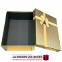 La Maison des Boîtes - Boîte Cadeaux Rectagulaire Cuir Briant avec Couvercle Doré & Ruban Satiné Doré - (32.5x24x11cm) - Tunisie