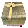 La Maison des Boîtes - Boîte Cadeaux Rectagulaire Cuir Briant avec Couvercle Doré & Ruban Satiné Doré - (32.5x24x11cm) - Tunisie