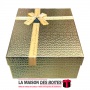 La Maison des Boîtes - Boîte Cadeaux Rectagulaire Cuir Briant avec Couvercle Doré & Ruban Satiné Doré - (28x20.5x11cm) - Tunisie